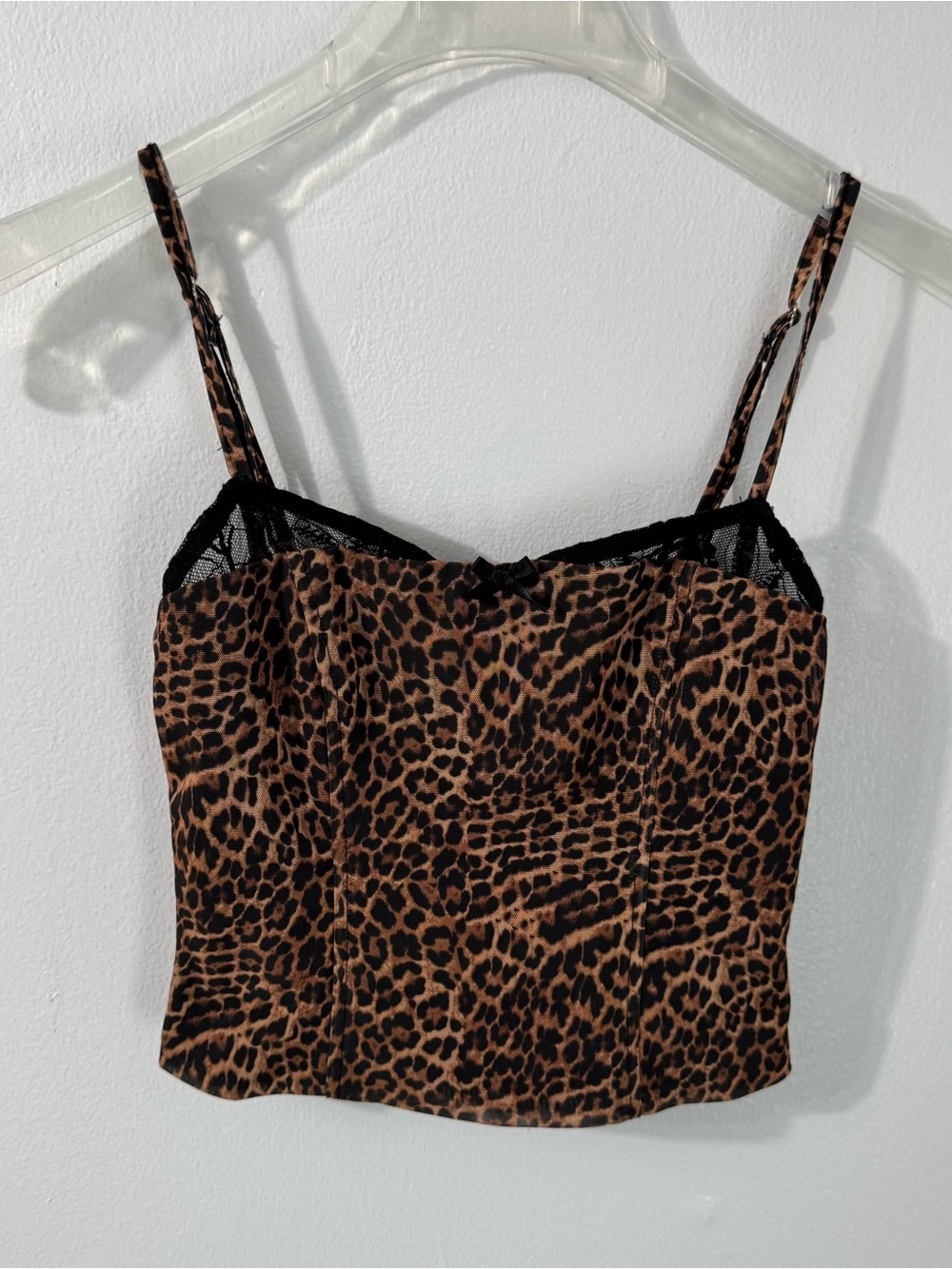Edikted Gal Leopard Print Cami Top with Mesh Lace Trim